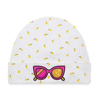 Glitzernde Rosa Sonnenbrille mit Sternen - Baby Premium Organic Mütze - Weiß/Zitronengelb - Vorne