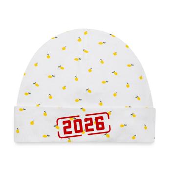 2026 Stempel - Baby Premium Organic Mütze - Weiß/Zitronengelb - Vorne