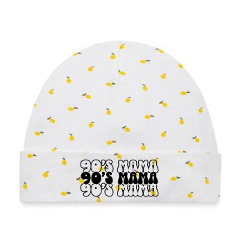 90s Mama SVG – Retro Mama Design - Baby Premium Organic Mütze - Weiß/Zitronengelb - Vorne
