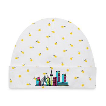 Amsterdam City Skyline Canal beherbergt Linienzeichnungen - Baby Premium Organic Mütze - Weiß/Zitronengelb - Vorne