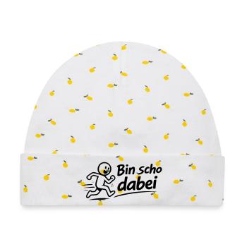 Bin scho dabei - Baby Premium Organic Mütze - Weiß/Zitronengelb - Vorne
