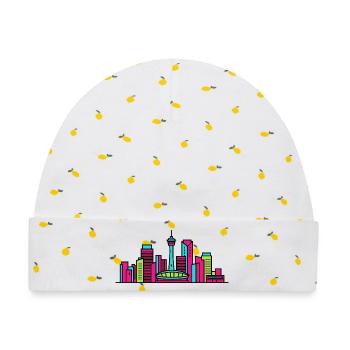 Calgary City Skyline Calgary Tower Moderne Kunst - Baby Premium Organic Mütze - Weiß/Zitronengelb - Vorne
