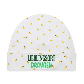 Wohlbefinden Lieblingsort Draussen - Baby Premium Organic Mütze - Weiß/Zitronengelb - Vorne