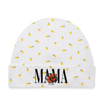 Mama – Vintage Blumen Design Geschenkidee - Baby Premium Organic Mütze - Weiß/Zitronengelb - Vorne