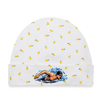 Freistil Schwimmer Dynamisches Wasser - Baby Premium Organic Mütze - Weiß/Zitronengelb - Vorne