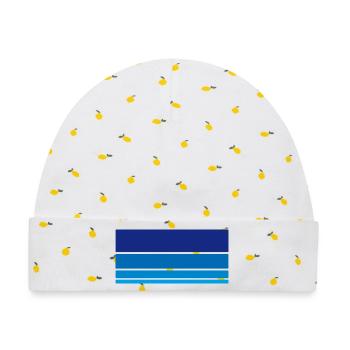 Hintergrund Blau - Baby Premium Organic Mütze - Weiß/Zitronengelb - Vorne