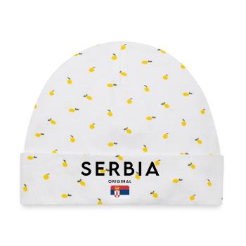 Flagge Serbiens, elegantes minimalistisches Design - Baby Premium Organic Mütze - Weiß/Zitronengelb - Vorne