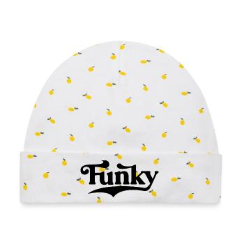 Funky Music Fettes Typografiedesign - Baby Premium Organic Mütze - Weiß/Zitronengelb - Vorne