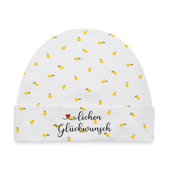 herzlichen Glückwunsch - Baby Premium Organic Mütze - Weiß/Zitronengelb - Vorne