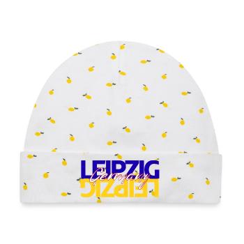 Leipzig Germany Schriftzug Overlay - Baby Premium Organic Mütze - Weiß/Zitronengelb - Vorne
