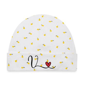 Buchstabe V Monogramm Initiale Herz - Baby Premium Organic Mütze - Weiß/Zitronengelb - Vorne