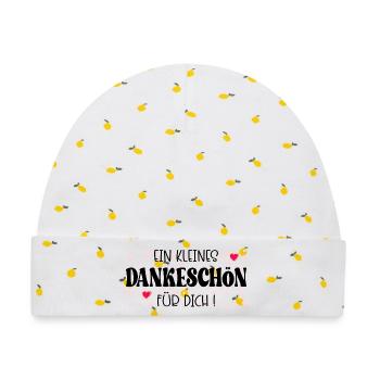 Kleines Dankeschön - Baby Premium Organic Mütze - Weiß/Zitronengelb - Vorne