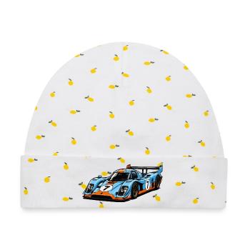 Rennwagen Blau Orange Livery 7 - Baby Premium Organic Mütze - Weiß/Zitronengelb - Vorne