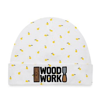 Wood Work Schriftzug Logo - Baby Premium Organic Mütze - Weiß/Zitronengelb - Vorne