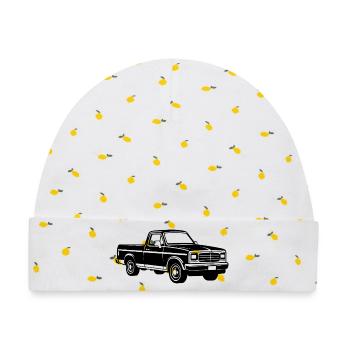 Pickup-Truck-Straßenwagen - Baby Premium Organic Mütze - Weiß/Zitronengelb - Vorne