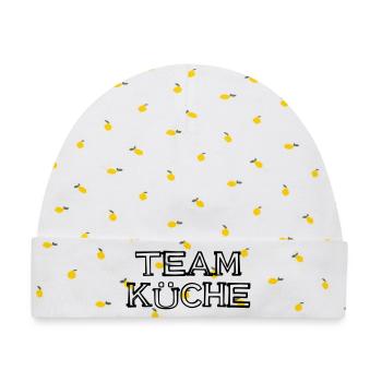 Team Küche Schriftzug handgezeichnet - Baby Premium Organic Mütze - Weiß/Zitronengelb - Vorne