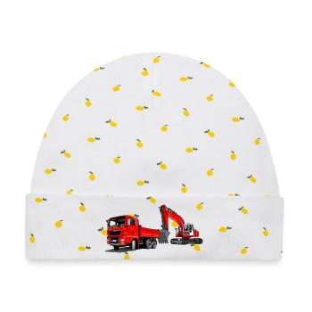 Baustelle mit Bagger und Kipplaster - Baby Premium Organic Mütze - Weiß/Zitronengelb - Vorne