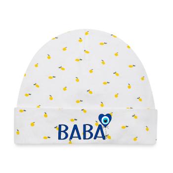 Baba mit Nazar Luftballon - Baby Premium Organic Mütze - Weiß/Zitronengelb - Vorne