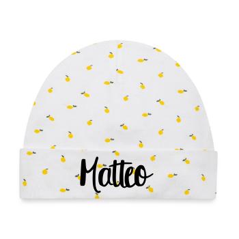 Matteo - Baby Premium Organic Mütze - Weiß/Zitronengelb - Vorne