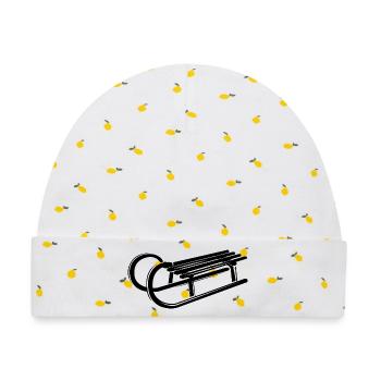 Schlitten Illustration Symbol Grafik Schnee Winter - Baby Premium Organic Mütze - Weiß/Zitronengelb - Vorne