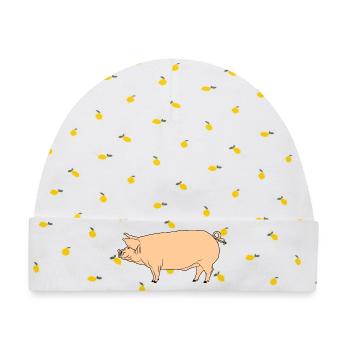Rosa Schwein - Baby Premium Organic Mütze - Weiß/Zitronengelb - Vorne