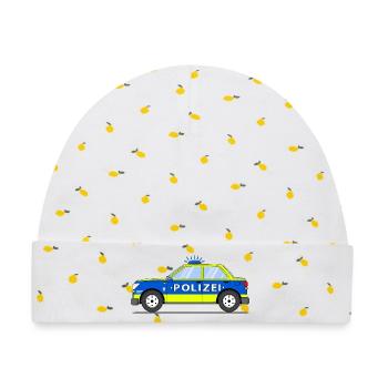 Polizeiauto in Blau und Gelb - Baby Premium Organic Mütze - Weiß/Zitronengelb - Vorne