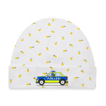 Polizeiauto mit Polizist Blau und Gelb - Baby Premium Organic Mütze - Weiß/Zitronengelb - Vorne