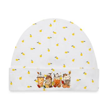 Halloween Kaffee Tee Retro Kürbis Kakao Herbst - Baby Premium Organic Mütze - Weiß/Zitronengelb - Vorne