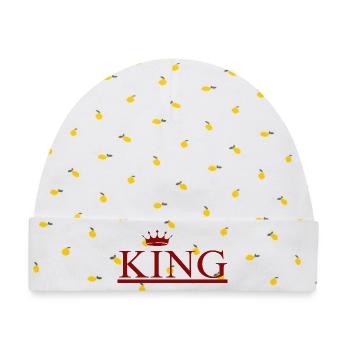 KING - Baby Premium Organic Mütze - Weiß/Zitronengelb - Vorne