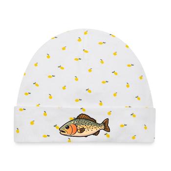 Forelle Fisch - Baby Premium Organic Mütze - Weiß/Zitronengelb - Vorne