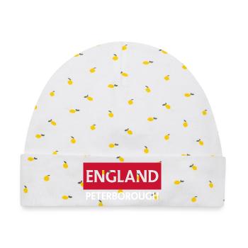 Englischer Text und Flaggendesign - Baby Premium Organic Mütze - Weiß/Zitronengelb - Vorne
