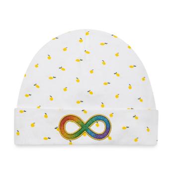 Regenbogen Unendlichkeitssymbol für Vielfalt - Baby Premium Organic Mütze - Weiß/Zitronengelb - Vorne