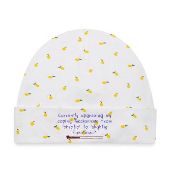 Chaotisches bis leicht funktionales Coping-Design - Baby Premium Organic Mütze - Weiß/Zitronengelb - Vorne