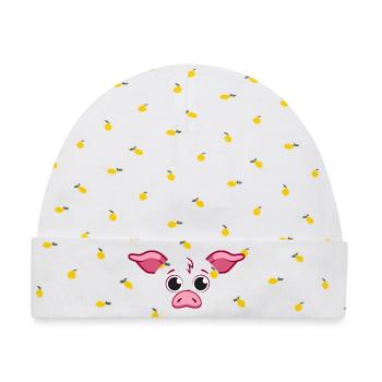 Süßes Schweinegesicht minimalistische rosa Tierkunst - Baby Premium Organic Mütze - Weiß/Zitronengelb - Vorne
