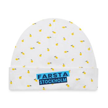Farsta Stockholm Blaue Typografie-Layout - Baby Premium Organic Mütze - Weiß/Zitronengelb - Vorne