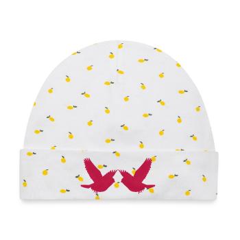 Zwei Vögel in Magenta – grafisches Aquarell Design - Baby Premium Organic Mütze - Weiß/Zitronengelb - Vorne