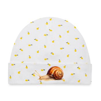 Zeitlos langsam – Detailreiche Schnecke - Baby Premium Organic Mütze - Weiß/Zitronengelb - Vorne