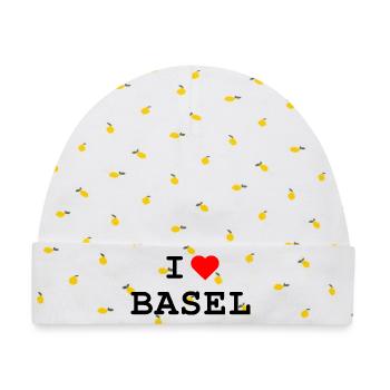 I love Basel - Ich liebe Basel - Baby Premium Organic Mütze - Weiß/Zitronengelb - Vorne
