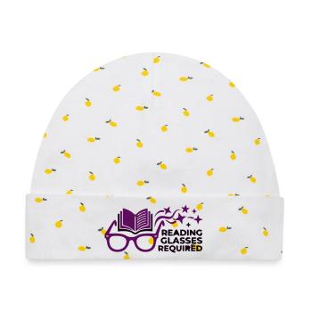 Lesebrille Buch Spruch Vektor - Baby Premium Organic Mütze - Weiß/Zitronengelb - Vorne