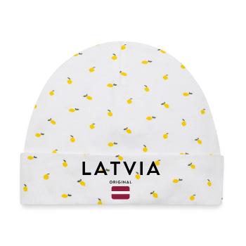 Lettische Flagge, elegantes minimalistisches Design - Baby Premium Organic Mütze - Weiß/Zitronengelb - Vorne