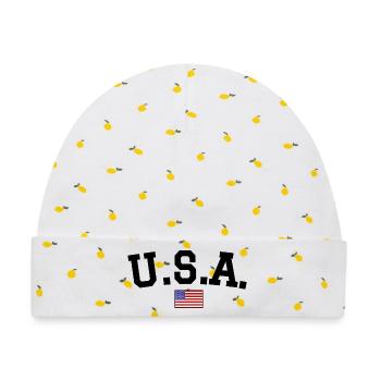 USA Flagge Design Schwarz - Baby Premium Organic Mütze - Weiß/Zitronengelb - Vorne