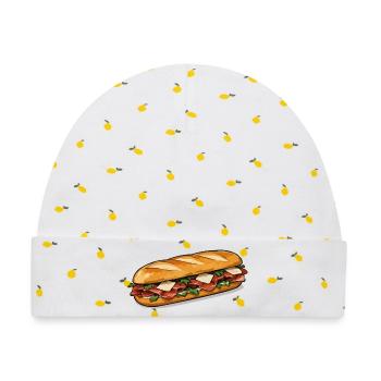 Knuspriger HotDog Comicstil - Baby Premium Organic Mütze - Weiß/Zitronengelb - Vorne