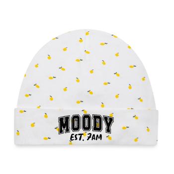 Moody Morning Est. 7am Geschenk Launisch - Baby Premium Organic Mütze - Weiß/Zitronengelb - Vorne