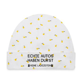 Echte Autos haben Durst und Keine Ladezeiten Auto  - Baby Premium Organic Mütze - Weiß/Zitronengelb - Vorne