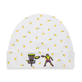 Discgolf Spieler Wurf Grafik - Baby Premium Organic Mütze - Weiß/Zitronengelb - Vorne