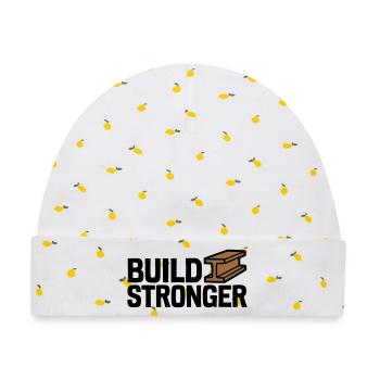 Build Stronger Logo - Baby Premium Organic Mütze - Weiß/Zitronengelb - Vorne