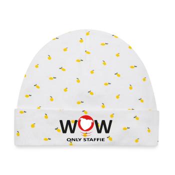 Staffies wow - 040 - Baby Premium Organic Mütze - Weiß/Zitronengelb - Vorne