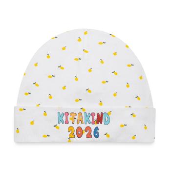 Kita Kind 2026  - Baby Premium Organic Mütze - Weiß/Zitronengelb - Vorne