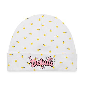 Delulu – Pink Gen Z Statement - Baby Premium Organic Mütze - Weiß/Zitronengelb - Vorne