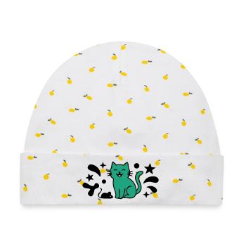 Grinsende Katze Maus Grafik - Baby Premium Organic Mütze - Weiß/Zitronengelb - Vorne